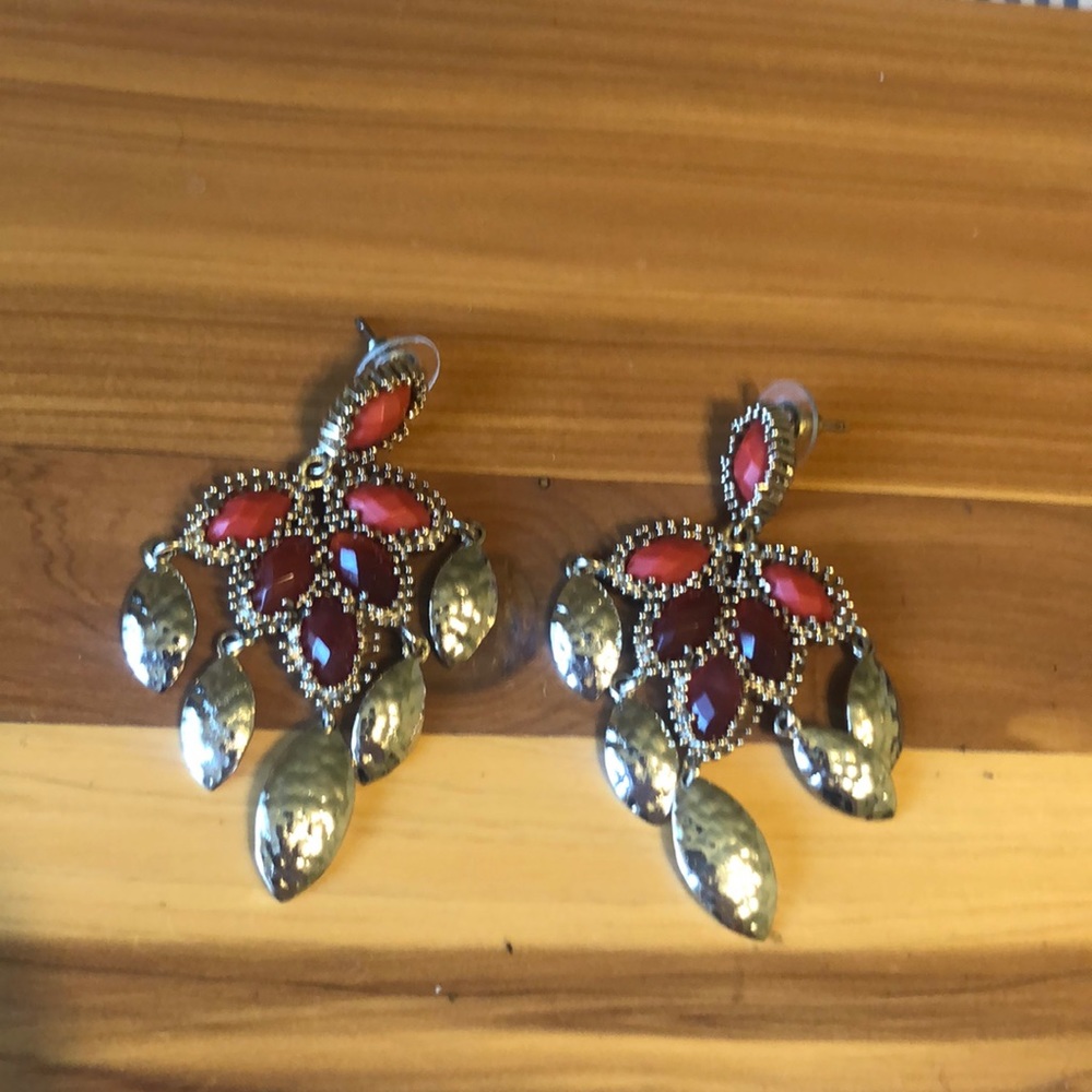 Kendra Scott red and gold statement earrings